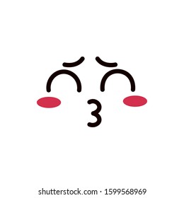 kawaii cute face expression eyes and mouth winking kiss vector illustration