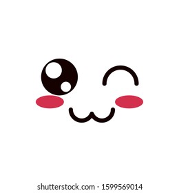 kawaii cute face expression eyes and mouth wink vector illustration