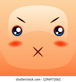 Kawaii cute face. Funny angry muzzle. Eyes mouth and cheeks.