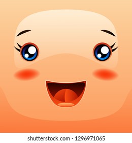 Kawaii cute face. Funny smiling muzzle. Eyes mouth and cheeks.