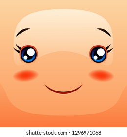 Kawaii cute face. Funny smiling muzzle. Eyes mouth and cheeks.
