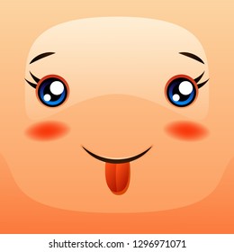 Kawaii cute face. Funny smiling muzzle. Eyes mouth and cheeks.