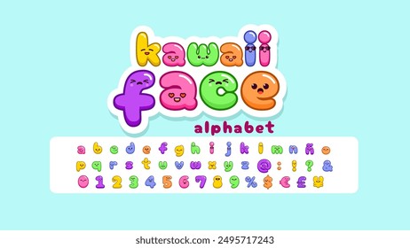 Kawaii cute faces, Kawaii emoticons, adorable characters alphabet.