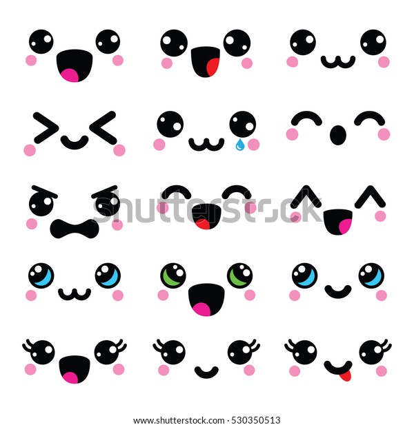 Kawaii Susse Gesichter Kawaii Emoticons Adorable Charaktersymbole Design Stock Vektorgrafik Lizenzfrei