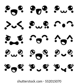 Kawaii cute faces, happy Kawaii emoticons, adorable characters design