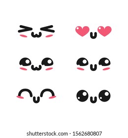 Kawaii cute faces. Manga style eyes and mouths. Funny cartoon japanese emoticon in in different expressions. Expression anime character and emoticon face illustration