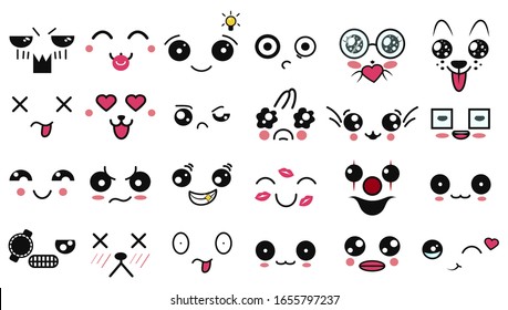 Kawaii Cute Faces Manga Style Eyes Stock Vector (Royalty Free) 1563122899