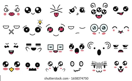 Kawaii Cute Faces Manga Style Eyes Stock Vector (Royalty Free ...