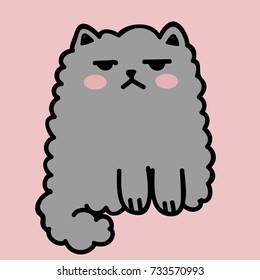 kawaii cute fat white cat isolated on a pink background. Vector anime style illustration