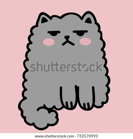 kawaii cute fat white cat isolated on a pink background. Vector anime style illustration