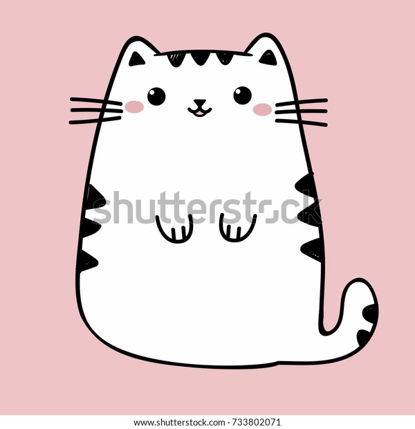 Kawaii Lindo Gato Blanco Gordo Aislado En Un Fondo Rosado Ilustraci N De Estilo De Anime Vectorial