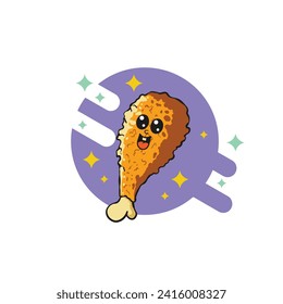 kawaii  cute fried chicken retro cartoon