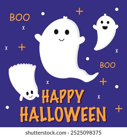 Kawaii cute ghosts,  boo for halloween greeting card Vector graphics