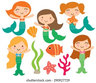 Kawaii Cute Girl Mermaids Under The Sea
