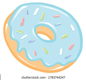 Kawaii cute glossy delicious pastel blue donut with multi-colors sprinkles vector illustration element isolated on a white background 