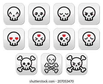 Kawaii cute Halloween skull buttons set