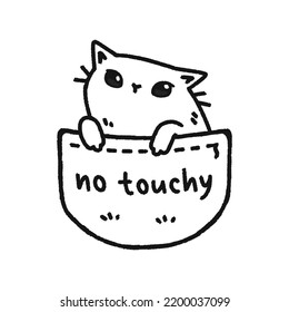 kawaii cute hand drawn chibi cat in pocket saying 