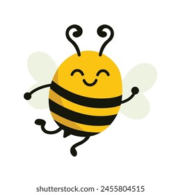 kawaii cute happy bee flying cartoon character vector illustration template design