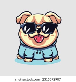 kawaii cute happy bulldog wearing sunglasses t shirt design