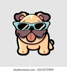 kawaii cute happy bulldog wearing sunglasses t shirt design