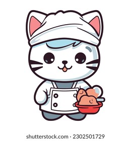 kawaii cute happy chef wearing cat cosplay profession