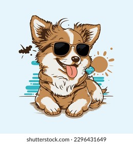 kawaii cute happy dog with a job wearing sunglasses