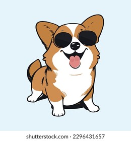 kawaii cute happy dog with a job wearing sunglasses