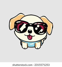 kawaii cute happy dog wearing sunglasses t shirt design