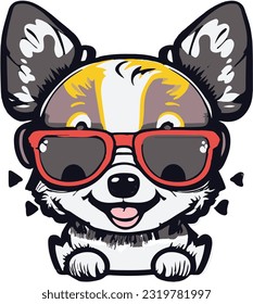 kawaii cute happy dog wearing sunglasses professional tshirt design vector.This is an editable EPS vector file.