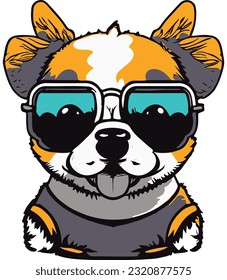 kawaii cute happy dog wearing sunglasses.This is an editable EPS vector file.