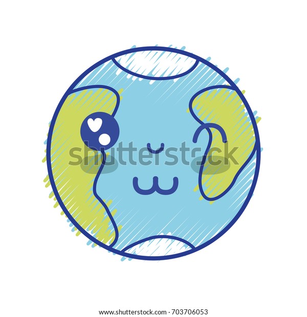 Kawaii Cute Happy Earth Planet Stock Vektorgrafik Lizenzfrei