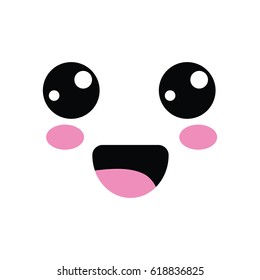kawaii cute happy face with mouth and cheeks
