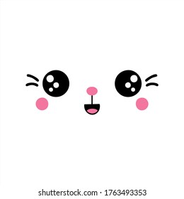 kawaii cute happy face. positive emotions. animal muzzle. cartoon vector illustration. japanese anime emoji.