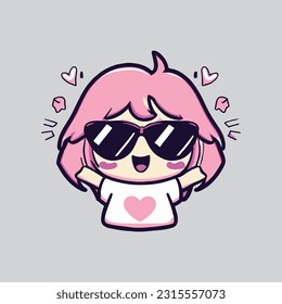 kawaii cute happy girl t shirt design