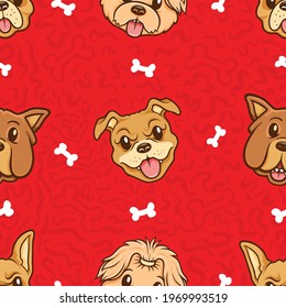 Kawaii Cute Head Dog Seamless Pattern