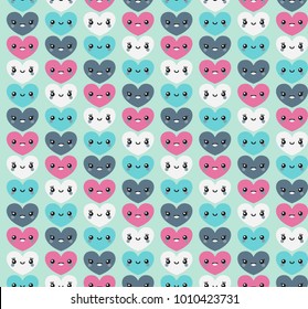 Kawaii cute heart seamless pattern. Love, wedding, romantic, Valentine cartoon background, wallpaper, backdrop.