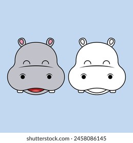 kawaii cute hippo vector illustration design. Suitable for coloring book, t-shirt, sticker, etc. Eps 10