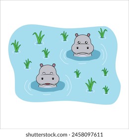 kawaii cute hippo vector illustration design. Suitable for coloring book, t-shirt, sticker, etc. Eps 10