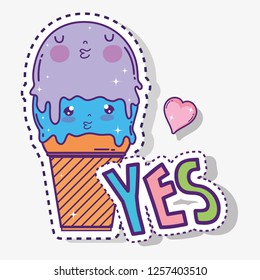 kawaii cute ice cream with heart