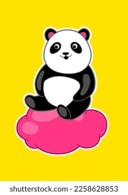 Kawaii cute illustration of little panda. Funny animal character in cartoon style.