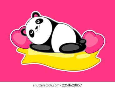 Kawaii cute illustration of little panda. Funny animal character in cartoon style.