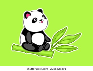 Kawaii cute illustration of little panda. Funny animal character in cartoon style.