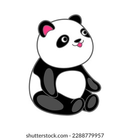 Kawaii cute illustration of little panda. Funny animal character in cartoon style.