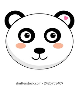Kawaii cute illustration of little panda. Funny animal character in cartoon style. Kawaii funny panda with pink cheeks and big black eyes. Vector. Cartoon Kawaii Animal Vector illustration.