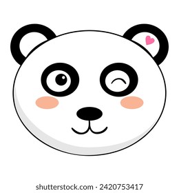 Kawaii cute illustration of little panda. Funny animal character in cartoon style. Kawaii funny panda with pink cheeks and big black eyes. Vector. Cartoon Kawaii Animal Vector illustration.