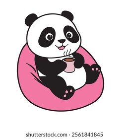 Kawaii cute illustration of little panda. Funny animal character in cartoon style