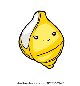 Kawaii cute illustration of shell. Cartoon funny character.