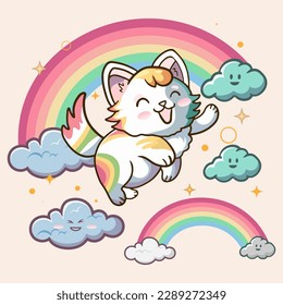 Kawaii Cute Kittens diseño vectorial del gato Pegatina de dibujos animados para el diseño de elementos de saludo