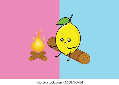 Kawaii Cute Lemon Camping Illustration Character