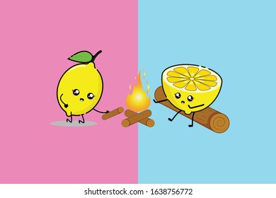 Kawaii Cute Lemon Camping Illustration Character